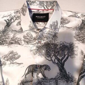 Maceoo Fibonacci Regular Fit Kingdom White Button-Up Shirt 5XL Tigers And Trees